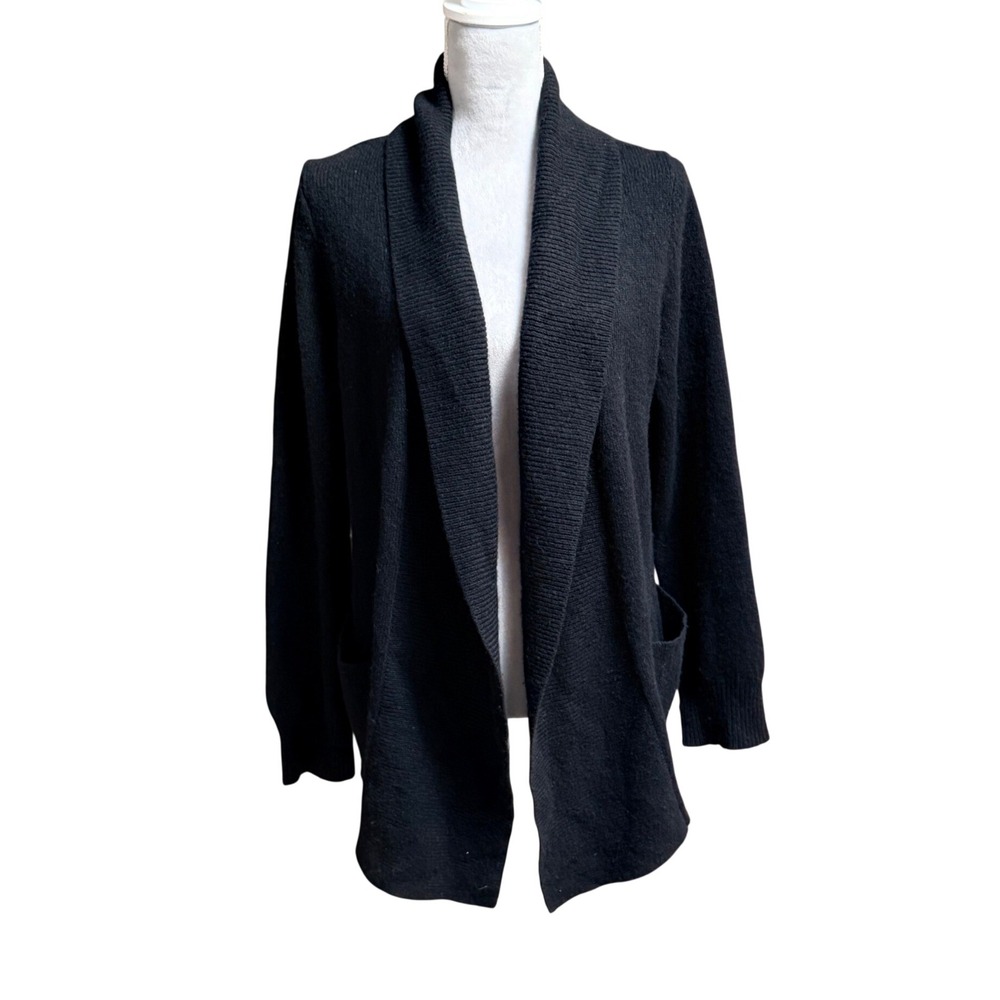 Banana Republic Cardigan L Black 100% Cashmere Open Front Pocket Soft Cozy Warm